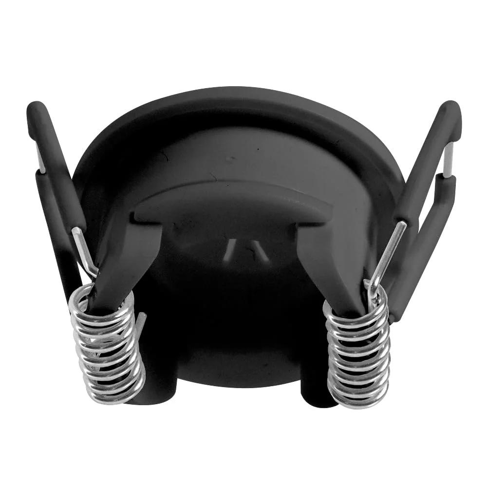 Close-up of Mini Spring Lock Cable Pass Through Port Pair in black, 1.5 inch outer diameter, 1 inch inner for clean cable runs. Fits coaxial CAT5 and CAT6 HDMI.