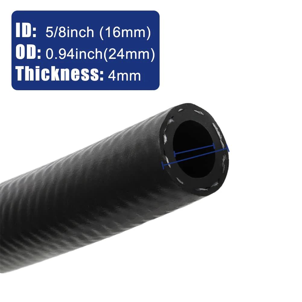 Close-up of Five Eighths Transmission Hose For Fuel And Oil Systems High Pressure Injection and Cooler Line showing size dimensions