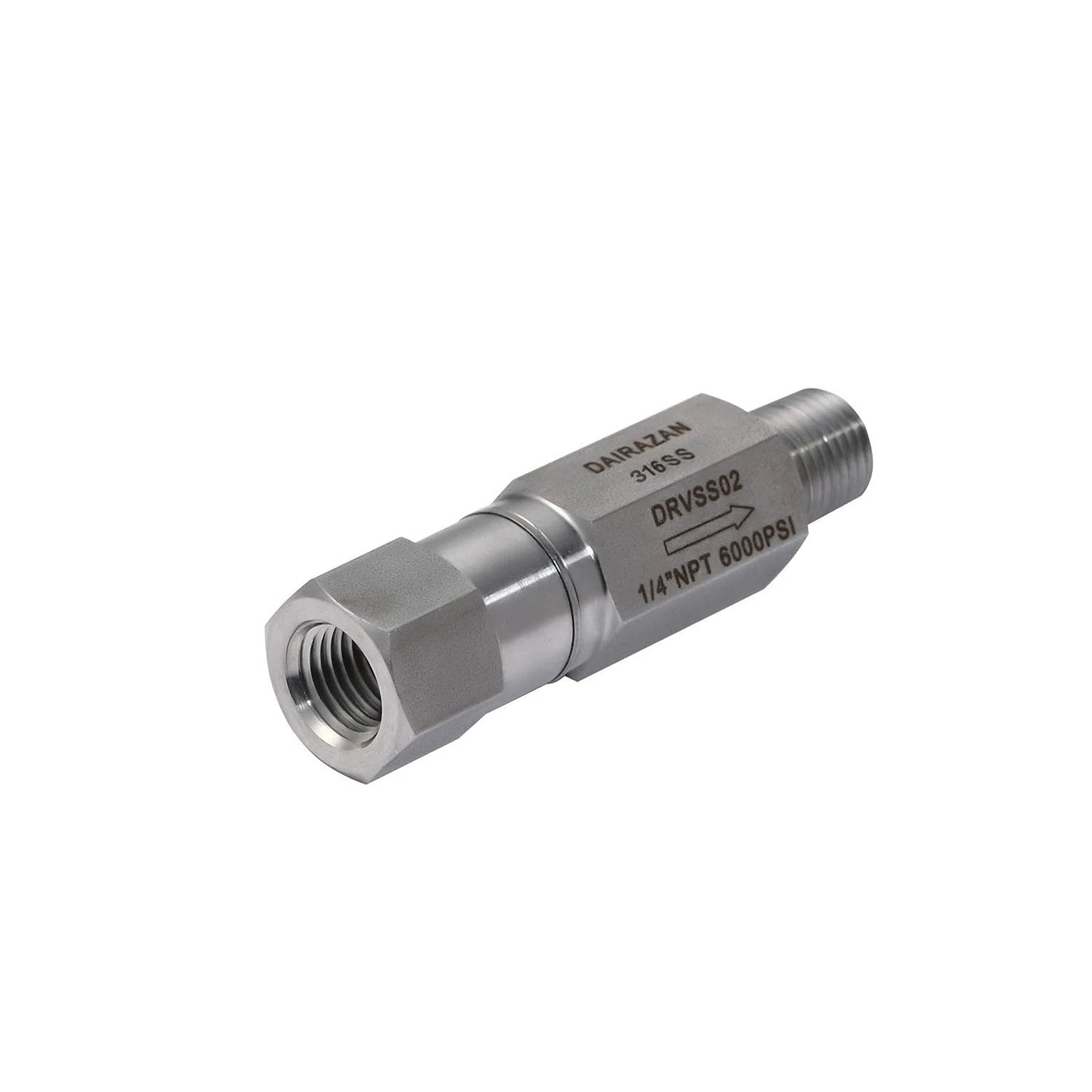 Inline Ball Check Valve Stainless Steel 316 One Way For Water Oil Gas One Quarter Inch NPT Male To Female With Viton O Ring Included High Pressure Up To 6000 PSI Temperature Range Minus 15C To 170C