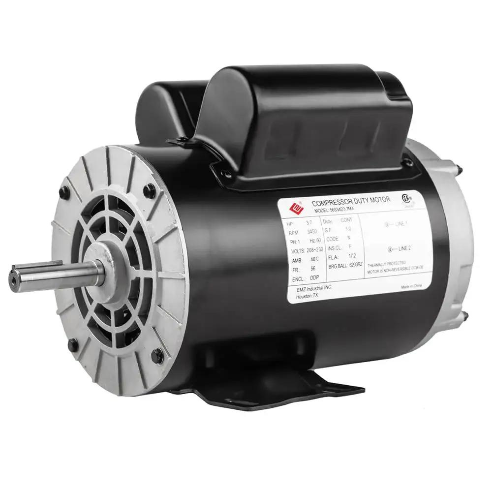 Beefy 3.7 HP 230V Single Phase Air Compressor Motor, 56 Frame, 3450 RPM, 5/8 Shaft, 17.2A, ODP Open Drip Proof