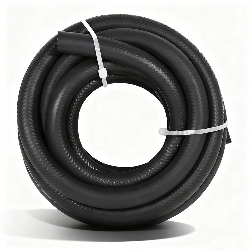 Three Eighth Inch Inner Diameter Transmission Oil Cooler Hose For Power Steering And Fuel Lines Ten Feet Long High Pressure 300 PSI Braided Reinforced NBR Rubber Hose Built To Last For Hydraulic Systems And J1532 Compatible Applications coiled view