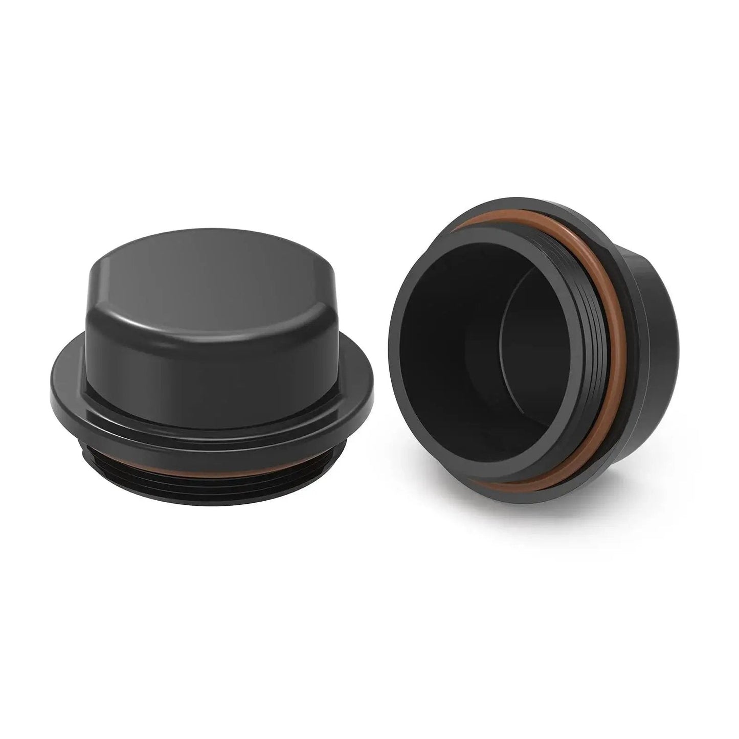 Two Pack Replacement Hub Caps For Dexter Vortex 81143 48355v K71 G01 73 21 261 With O Ring Fits Trailer Boats And Other Hub Kits Durable Dust Cap With Outer Thread Diameter Two And Five Sixteenths Inches featuring two black plastic caps with brown O-ring