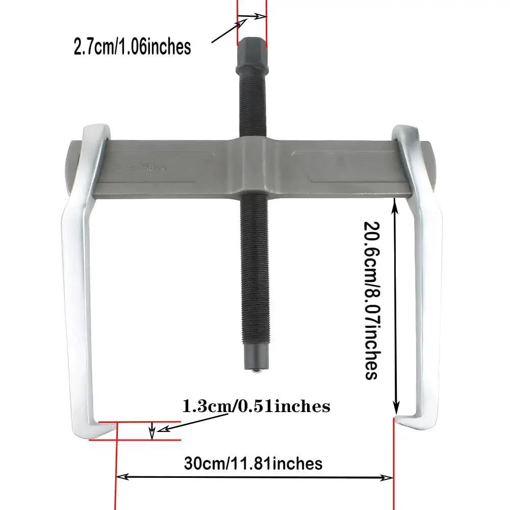 14 Inch Two Jaw Gear Puller For External And Internal Bearing Removal, Heavy Duty Chrome Vanadium Steel Construction with measurements.
