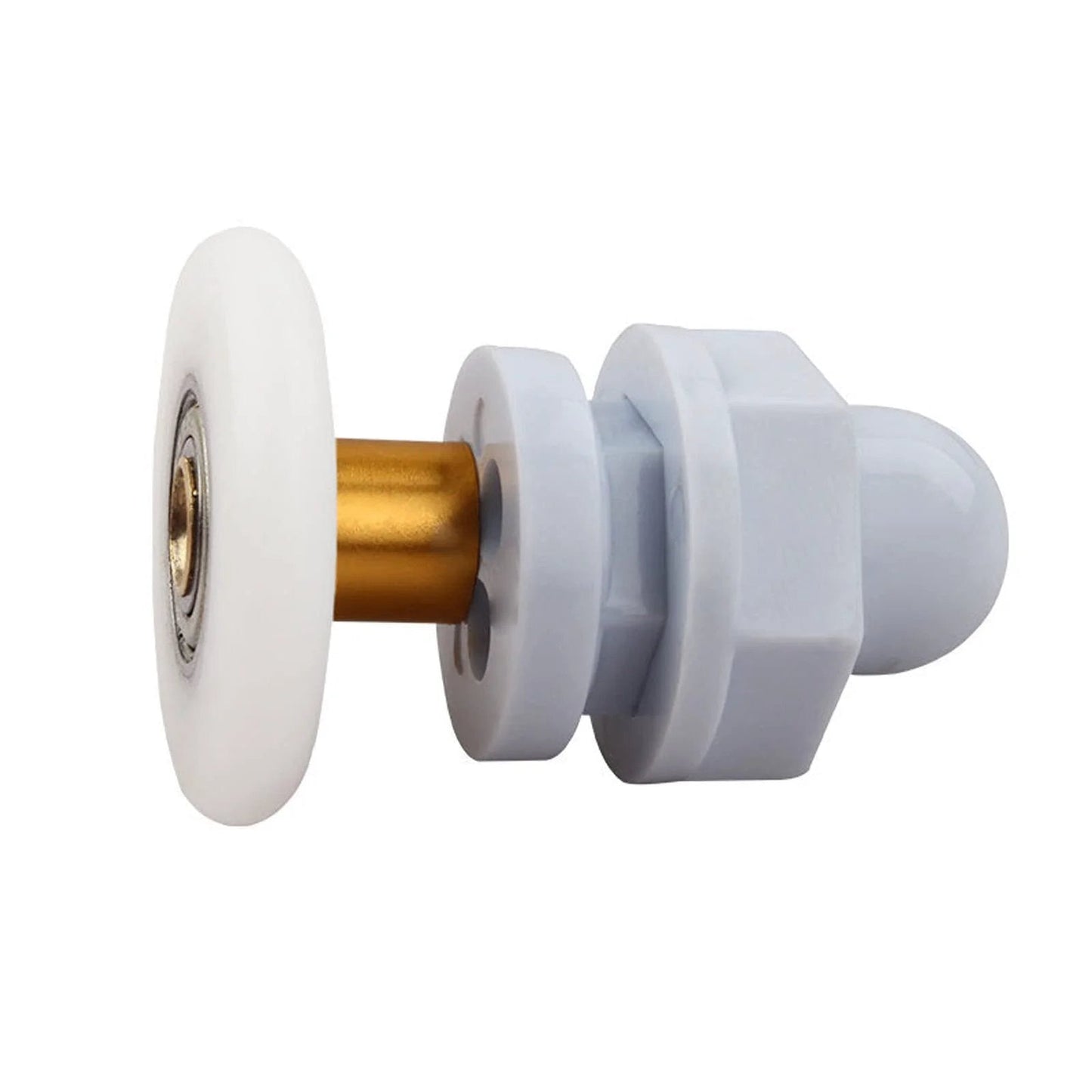 Side view of a 4PCS 29mm shower door roller replacement with copper rod pulley and nylon runner