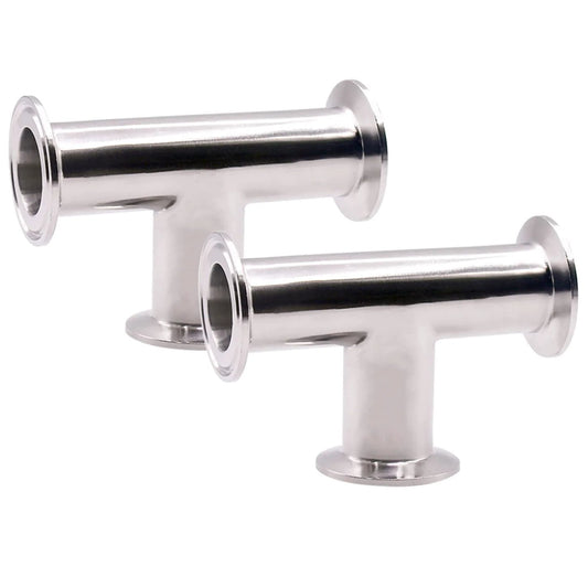 2 Pack Clamp Tee 3 Way Sanitary Fitting Stainless Steel 304 For 1.5 Inch Tri Clamp And 38mm Pipe OD With Clamp Ends Heavy Duty High Pressure Durable DERNORD For Food Grade Applications