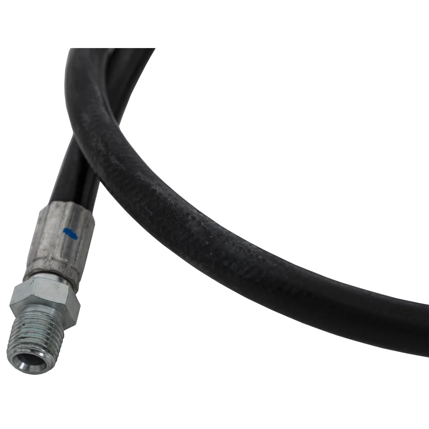 Close-up of Beefed Up High Pressure Hose For Trucks And Hydraulics 38 Inch Length One Quarter Inch Inner Diameter Replacement For Western 55020
