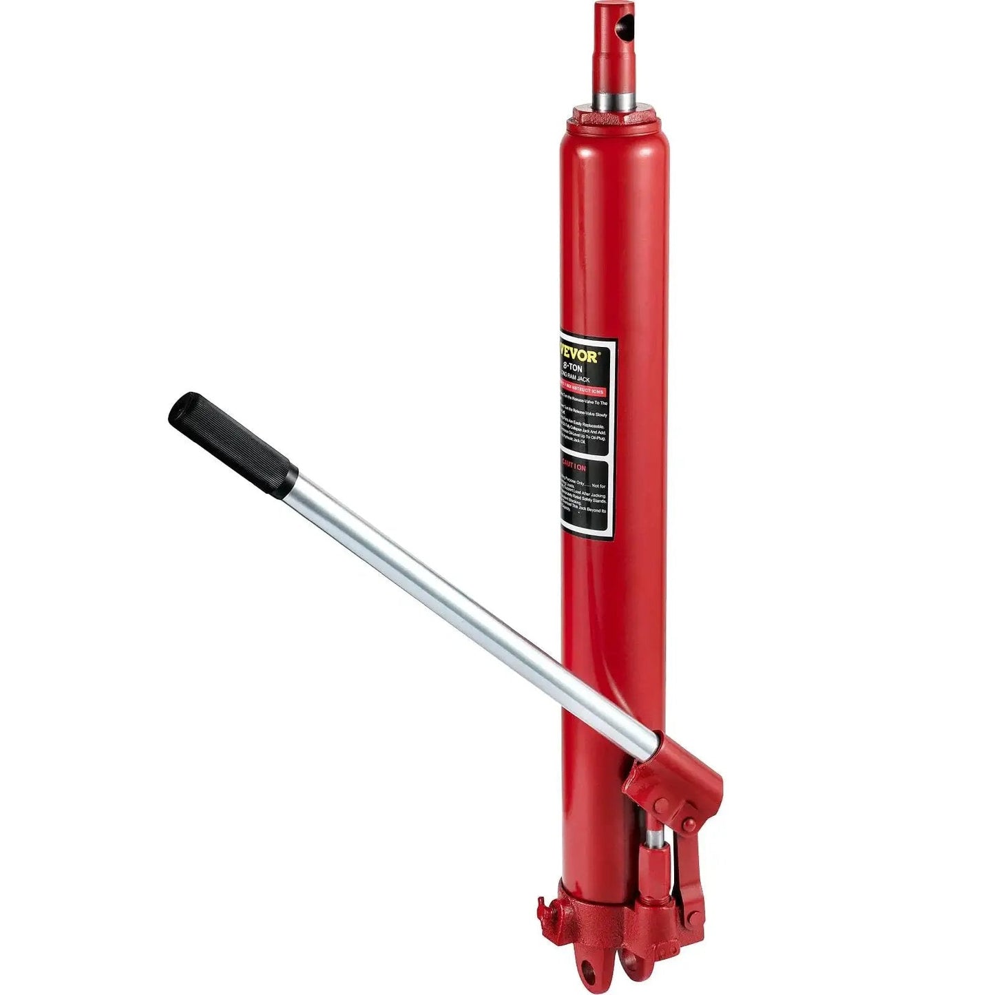 8 Ton Hydraulic Long Ram Jack With Clevis Base For Engine Hoists And Cranes, red body, silver handle, clevis base