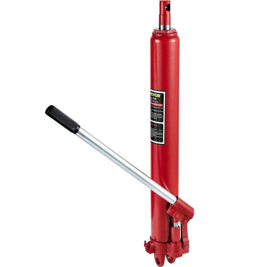 8 Ton Hydraulic Long Ram Jack With Clevis Base For Engine Hoists And Cranes, red body, silver handle, clevis base