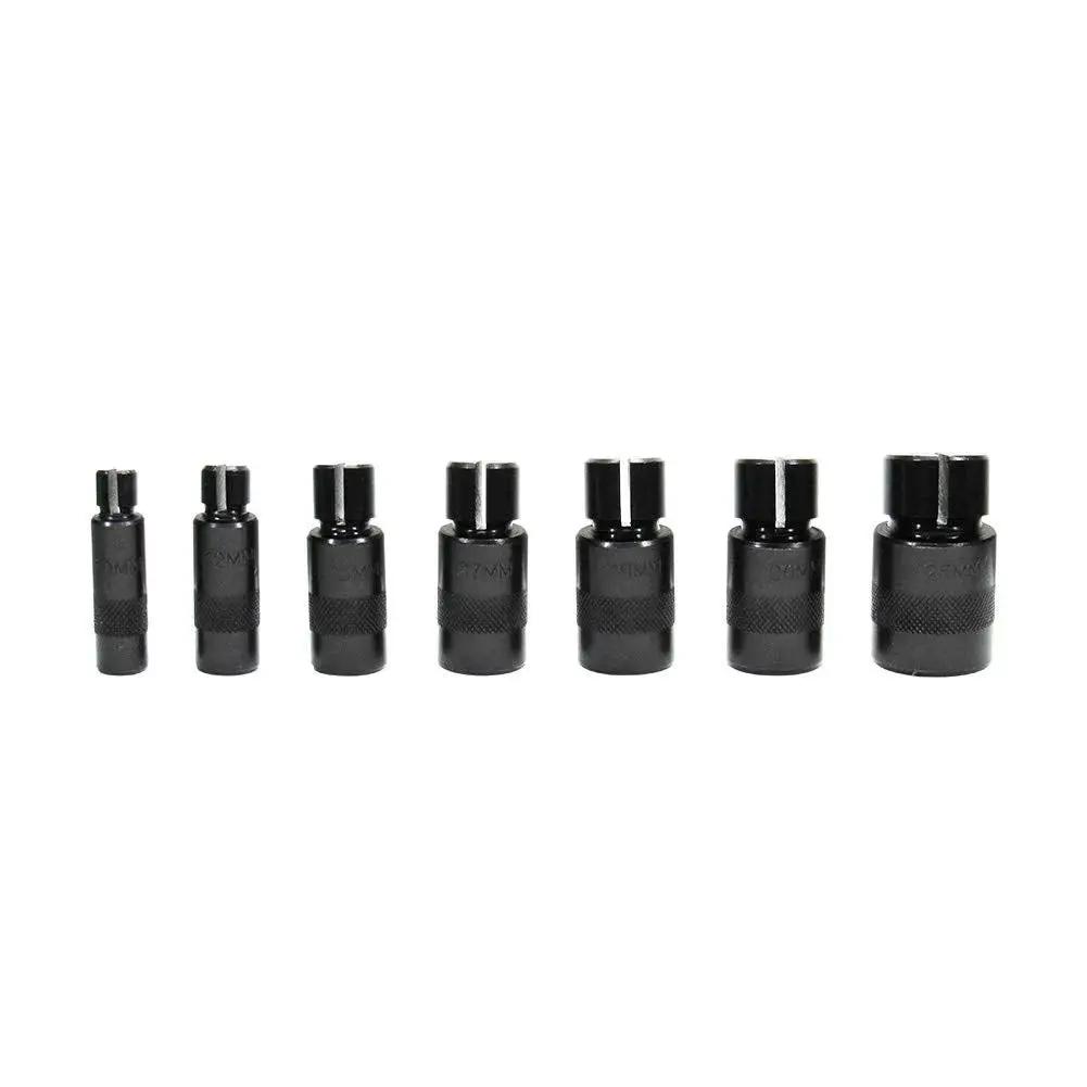 Seven sizes of Universal Motorcycle Wheel Bearing Remover Puller Separator Extractor Tool for 25mm to 10mm bearings, front view.