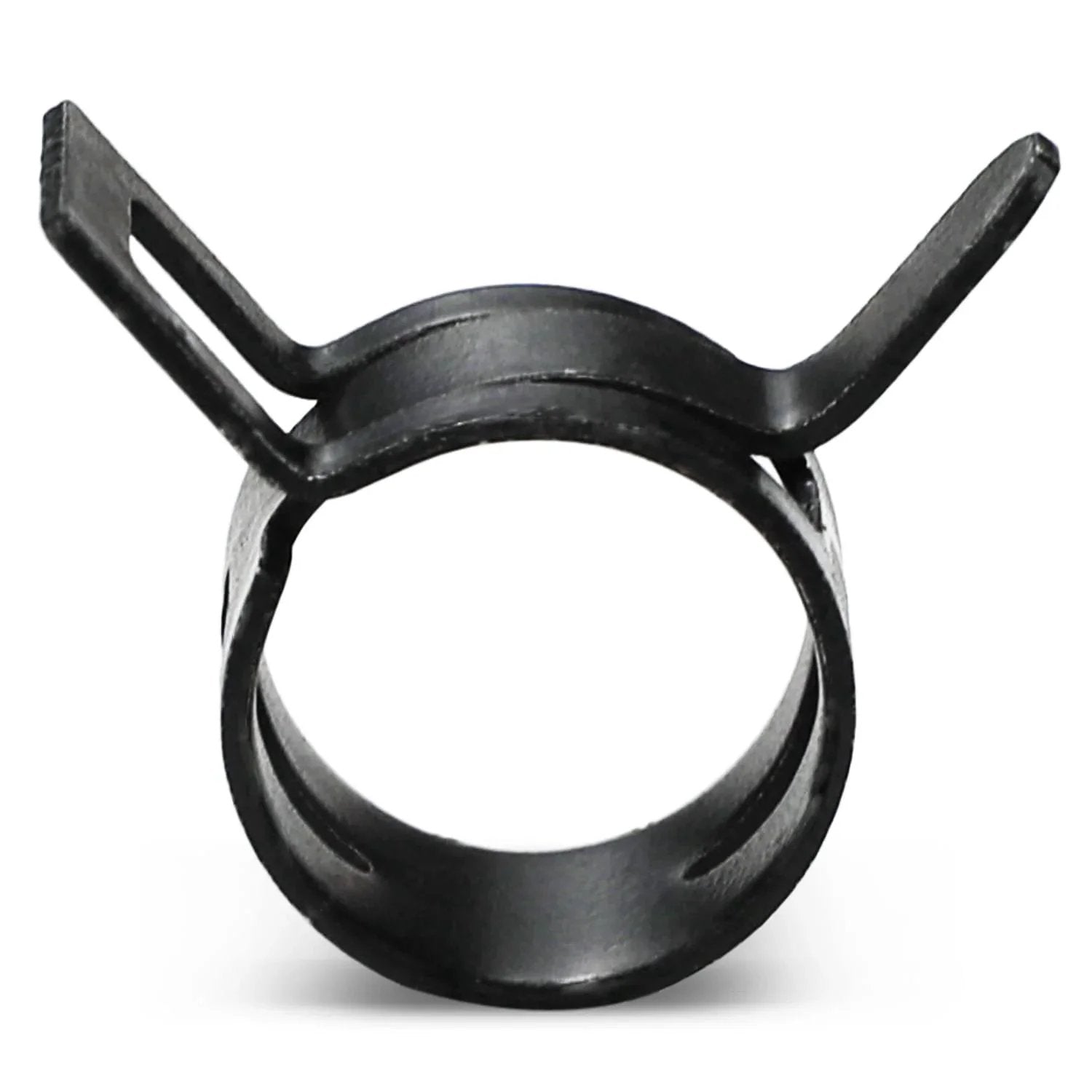 Front view of a single clamp from a 350 Piece Spring Hose Clamp Set 6 To 19 Mm Range 65Mn Spring Steel Dacromet Coated Fuel Line Clamps.