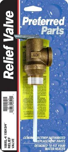 Front view of a Small Temperature and Pressure Relief Valve for Water Heaters SP12574 by Rheem with 3/4 inch NPT Inlet and Outlet