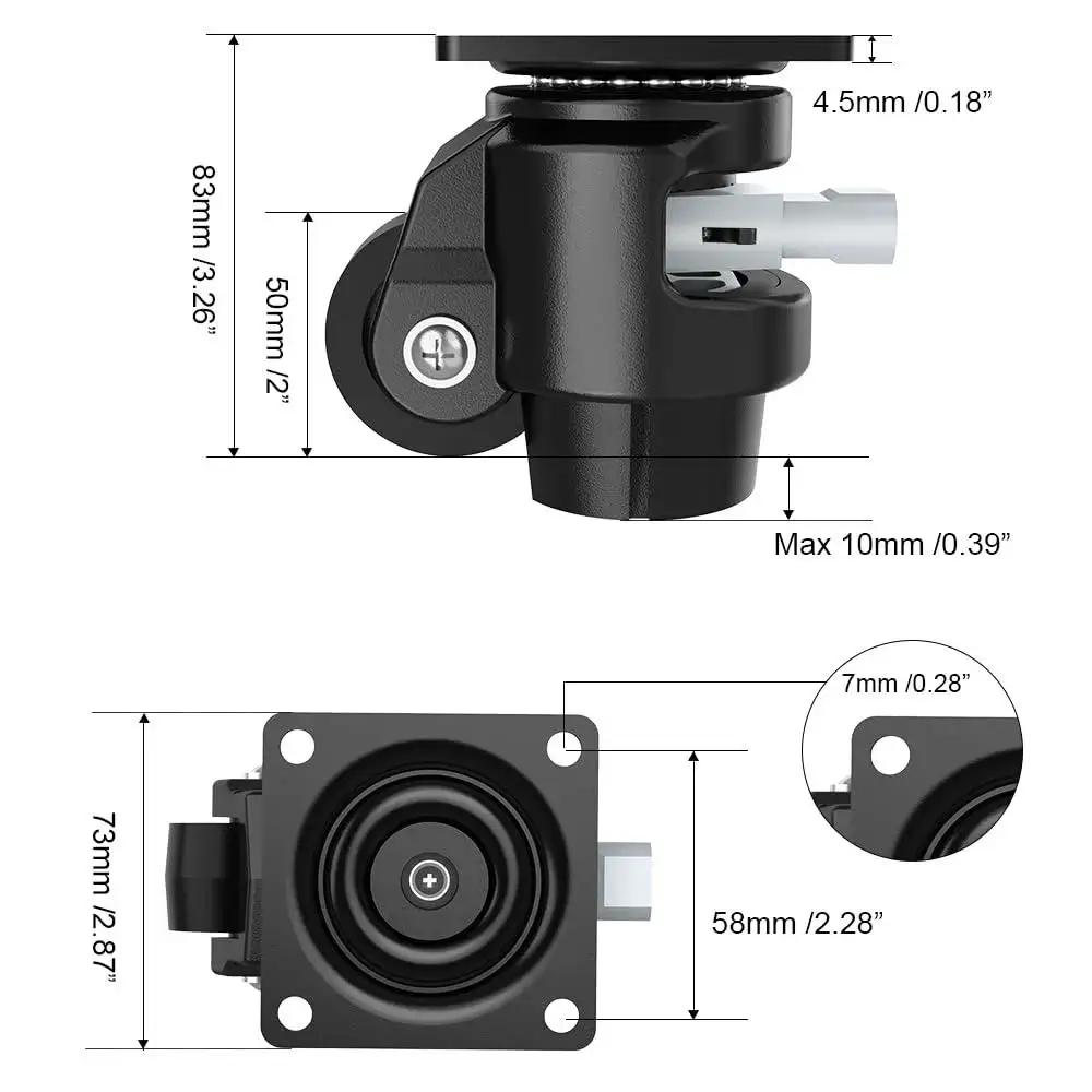 Dimensions of Heavy Duty Leveling Casters With Ratchet Handle Set Of 4 Industrial Casters 2200 Lbs Capacity 2 Inch Adjustable Nylon Wheels