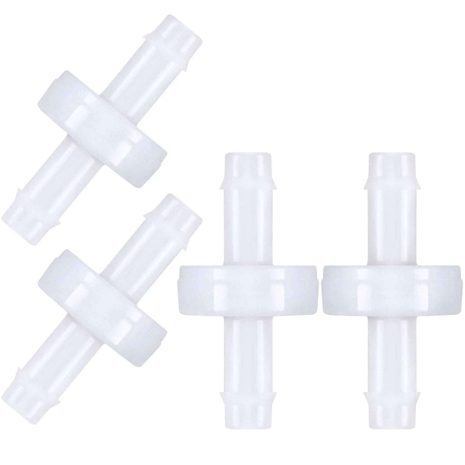 Four pack quarter inch PVDF check valve one way flow blocker for fuel gas water air lines wear resistant plastic valves built to prevent backflow