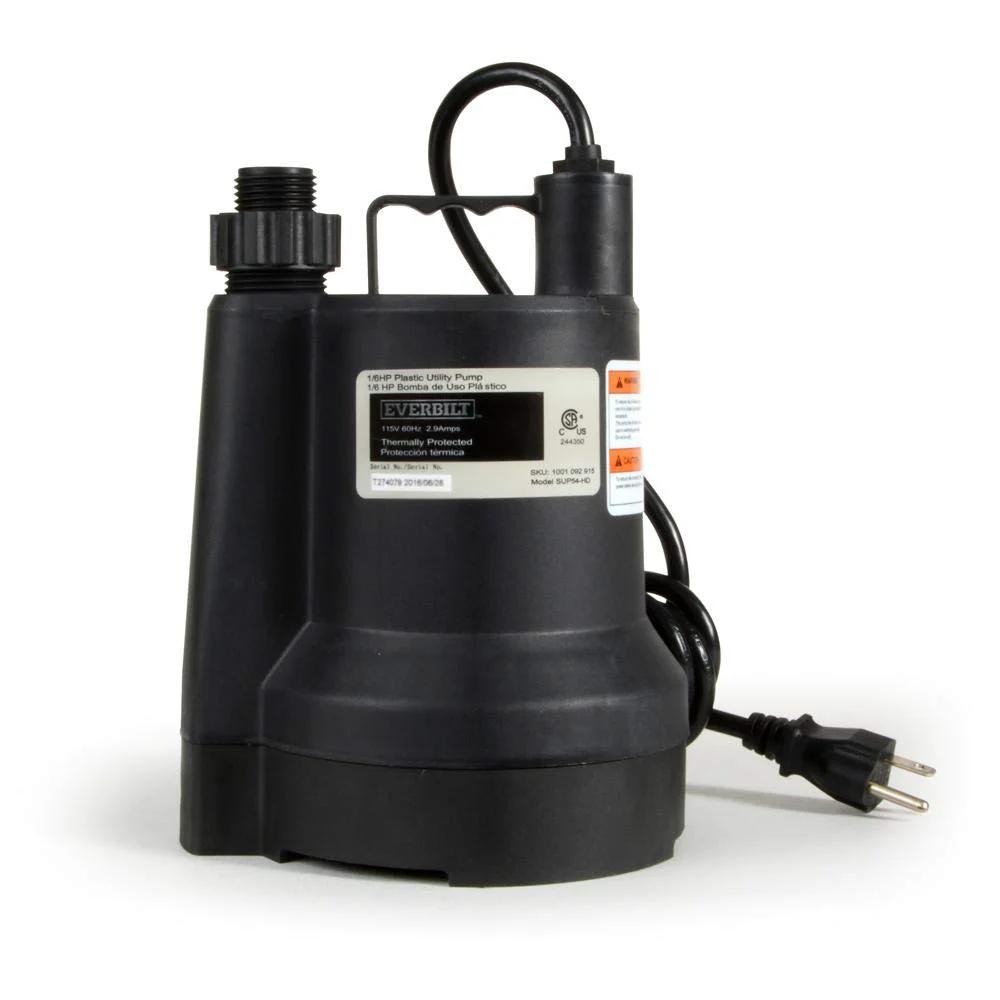 Refurbished One Sixth Horsepower Plastic Utility Pump For Home Drainage And Water Transfer Durable Everbilt SUP54 HD Model Tested And Certified To Look And Work Like New Includes Basic Accessories And Repackaged For Quick Setup