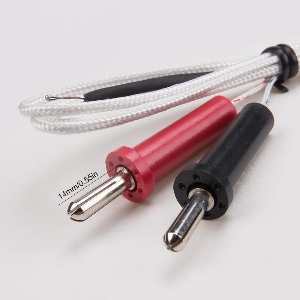 K Type Thermocouple Probes With Mini Connector 2 Pack For Multimeters And Temperature Meters -50C To 350C Range Waterproof Insulated Fiberglass Probes High Accuracy Temp Sensing By ZORZA shown with red and black connectors and insulated cable