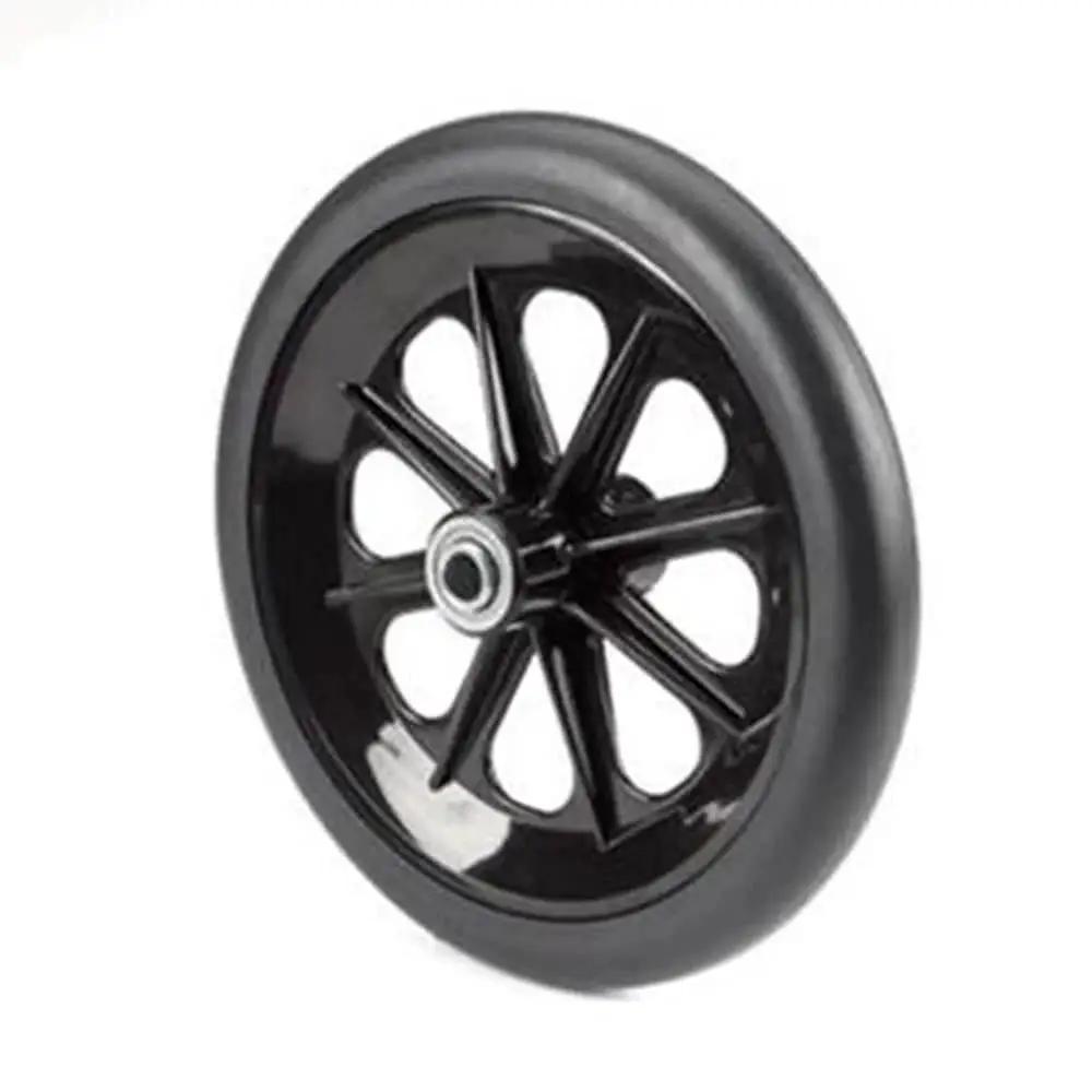 Wheelchair Caster Assembly 8 Inch Front Wheel With 8 Spoke Black Rim Black Rubber Tire Molded On Rim Non Precision Bearing