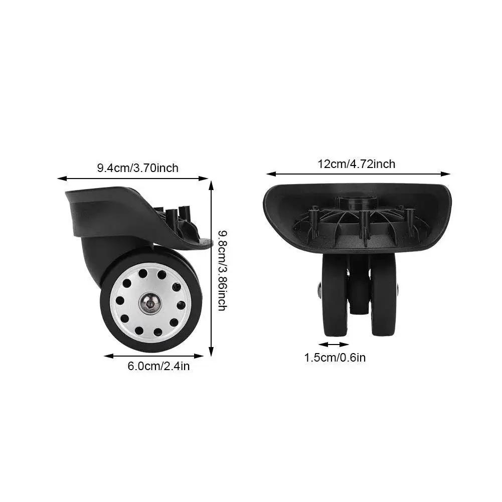 Multihole Suitcase Wheel Set In Black Universal Luggage Replacement Wheels Pair With Braked Stop Function front and side view