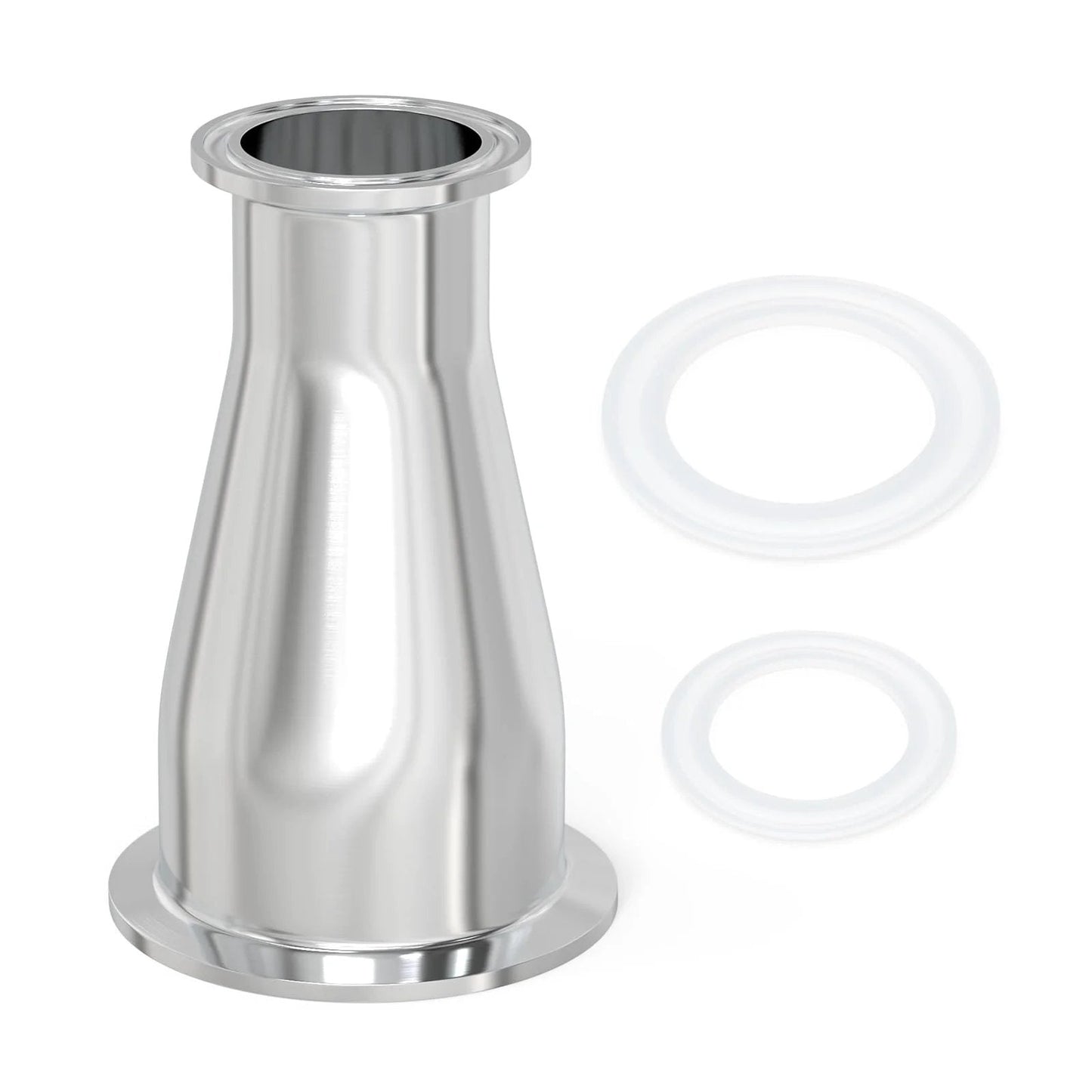 3 Inch Tube OD To 2 Inch Tube OD Sanitary Reducer Fittings Kit In 304 Stainless Steel With Tri Clamp Ferrule Flange 91mm By 64mm And 76mm By 51mm Tube ODs Includes 2 Silicone Gaskets For Industry Pipe Connections