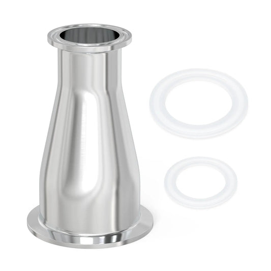 3 Inch Tube OD To 2 Inch Tube OD Sanitary Reducer Fittings Kit In 304 Stainless Steel With Tri Clamp Ferrule Flange 91mm By 64mm And 76mm By 51mm Tube ODs Includes 2 Silicone Gaskets For Industry Pipe Connections
