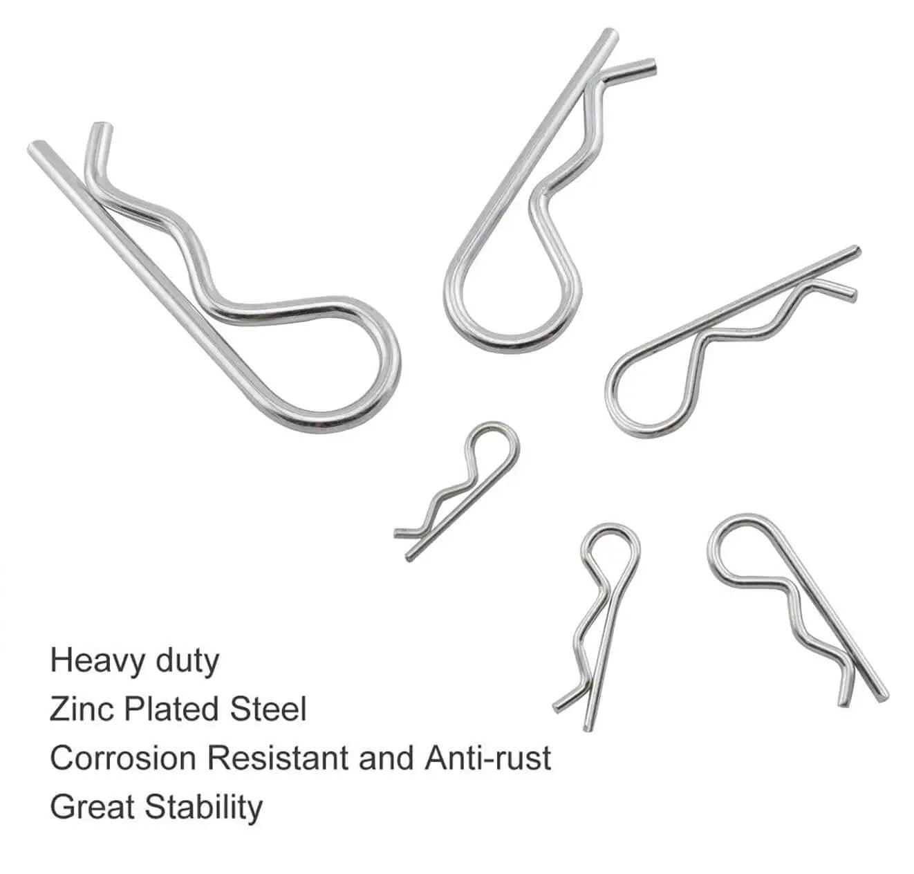 25 Piece Cotter Pin Set For Heavy Duty Use, Zinc Plated Hairpins Assortment With 5 Sizes M1.2x20mm to M3x60mm displayed