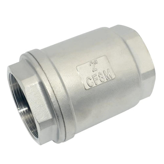 2 Inch NPT In Line Check Valve With Low Cracking Pressure 4.5 Psi And 1000 Psi Max For Water Oil And Gas Megairon Heavy Duty SS316 CF8M