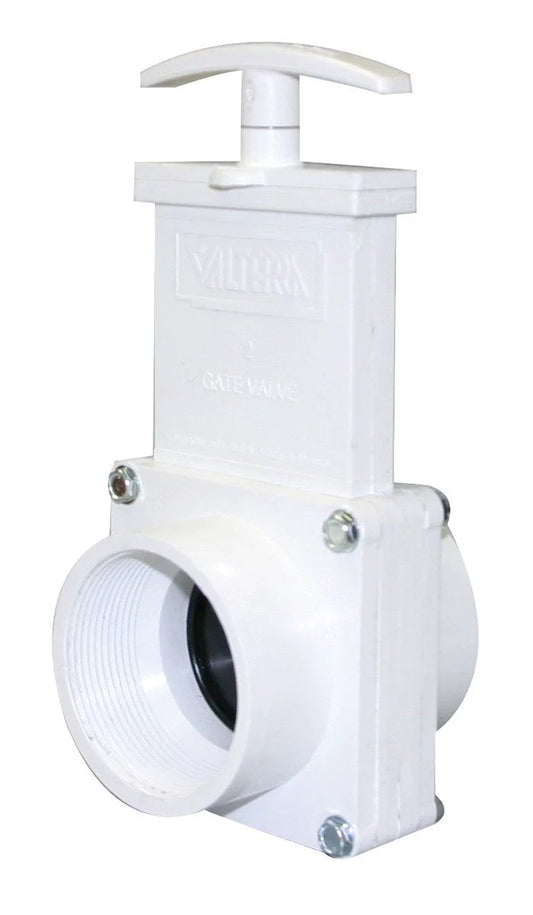 2 Inch PVC Gate Valve With Female Pipe Thread White Unrestricted Flow Push Pull Operation Quick Shutoff For Plumbing And Water Supply In Home Garden RV And Mobile Setups Valterra 6207