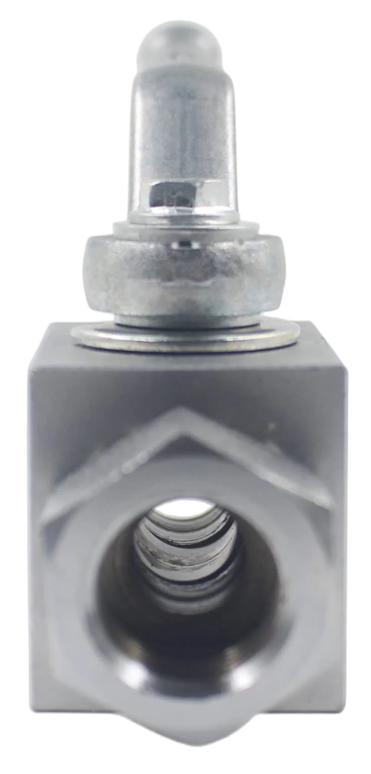 Front view of High Pressure Hydraulic Ball Valve KHB Half Inch NPT Two Way Shut Off Hydraulic Valve Carbon Steel Chrome Plated 7250 PSI Rated