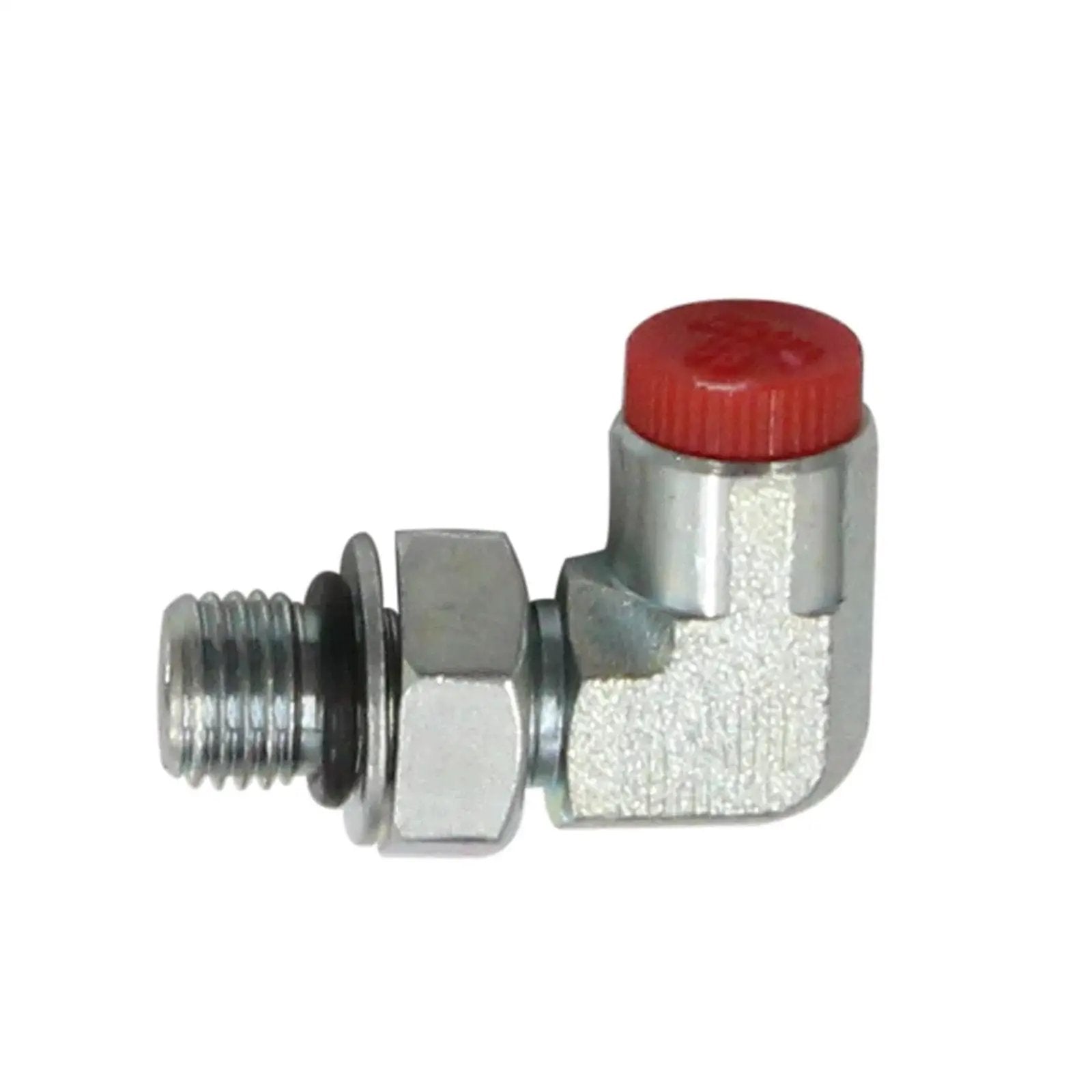 Side view of Ford Powerstroke 7.3 Fuel Pressure Test Port Adapter 1/8NPT With 90 Degree Elbow, metal with threaded end.