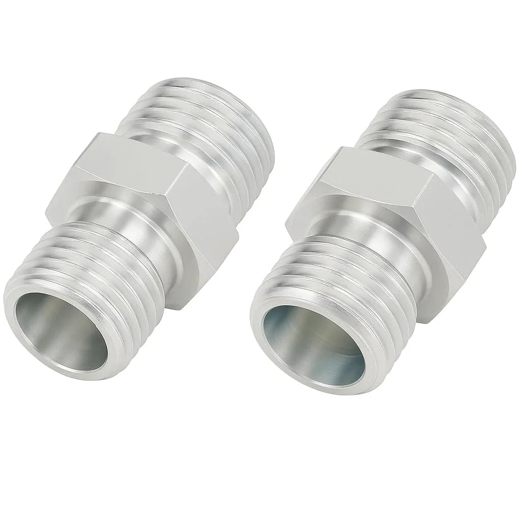 M14 To M14 Hose Fittings Adapters For Mini Excavator Hydraulic Thumb Clip Attachments Durable Carbon Steel Quick Connect Pipe Thread Connectors For Hydraulic Lines Air Fuel Water Digger Two Pack