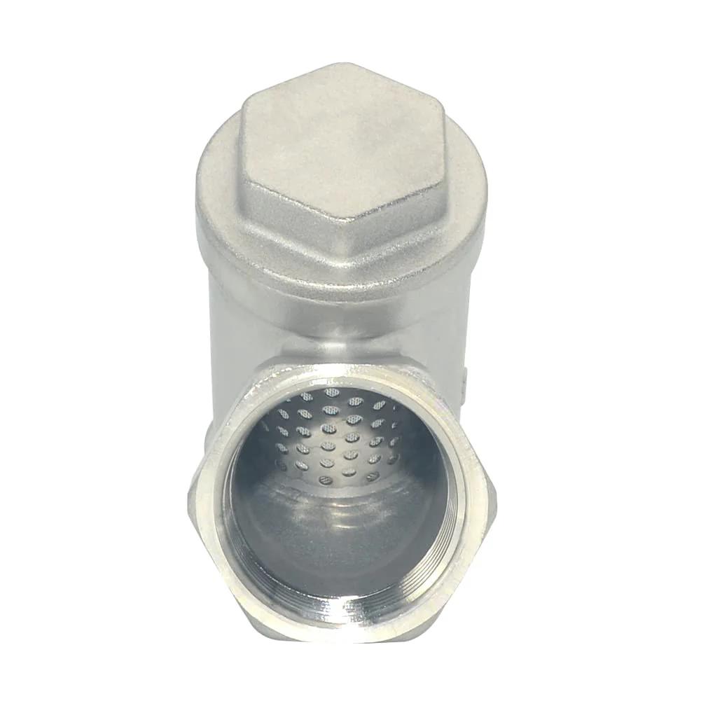 Front view of One Inch Heavy Duty Wye Strainer Mesh Filter Valve With 800 WOG Rating Y Spring Check NPT Female Port Stainless Steel SS316 CF8M