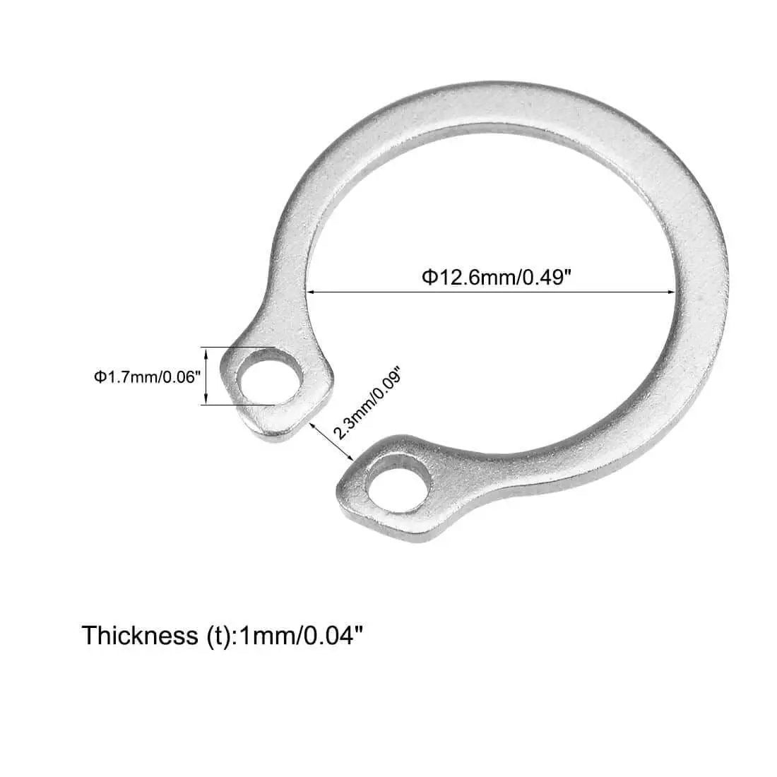 16mm External Circlips C Clip Retaining Ring For Shafts 304 Stainless Steel 50 Pack With 12.6mm Inner Diameter And 1mm Thickness 2.3mm Opening 1.7mm Hole Durable Retaining Rings For Machined Grooves