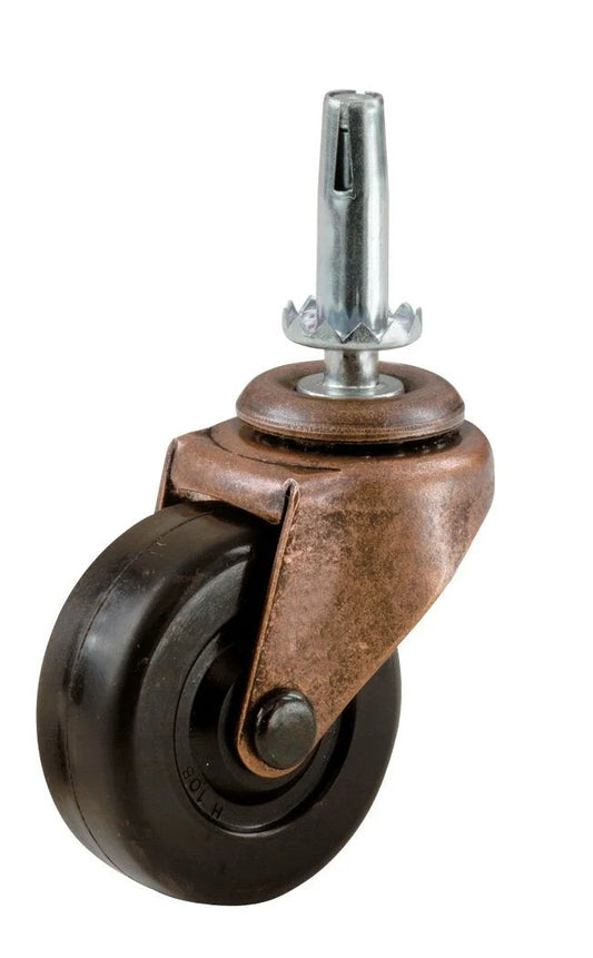 2 Inch Stem Caster 2 Pack Black Soft Rubber Wheel 3/4 Inch Wide With Double Ball Bearing Swivel Copper Friction Stem Mount 5/16 Inch By 1 1/2 Inch Stem 2 1/2 Inch Clearance 80 Lb Per Caster For Wood Base Office Furniture