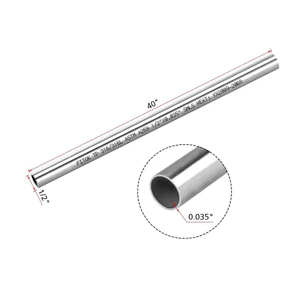 Premium 316/316L Stainless Steel Seamless Tubing 1/2 Inch OD by 0.035 Inch Wall, 40 Inch Length