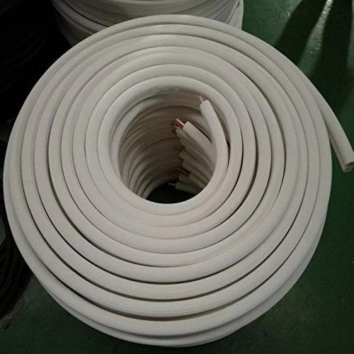 Quarter Inch Insulated Copper Coil Line For HVAC And Refrigeration, Seamless Copper Tube With Half Inch White Insulation
