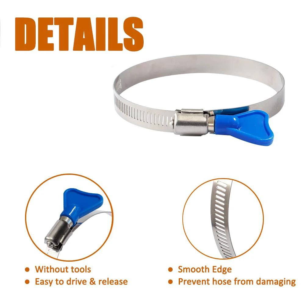 Beefy 2 Pack 4 Inch Key Type Worm Gear Hose Clamps 304 Stainless Steel Rust Resistant Adjustable 91 to 114 Mm Heavy Duty Clamps