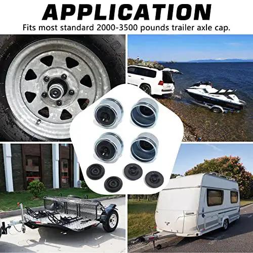 Trailer Hub Dust Cap Set 4 Pack 1.98 Inch Heavy Duty for 2000 to 3500 lb Boat Trailers and EZ Lube Axles application view.