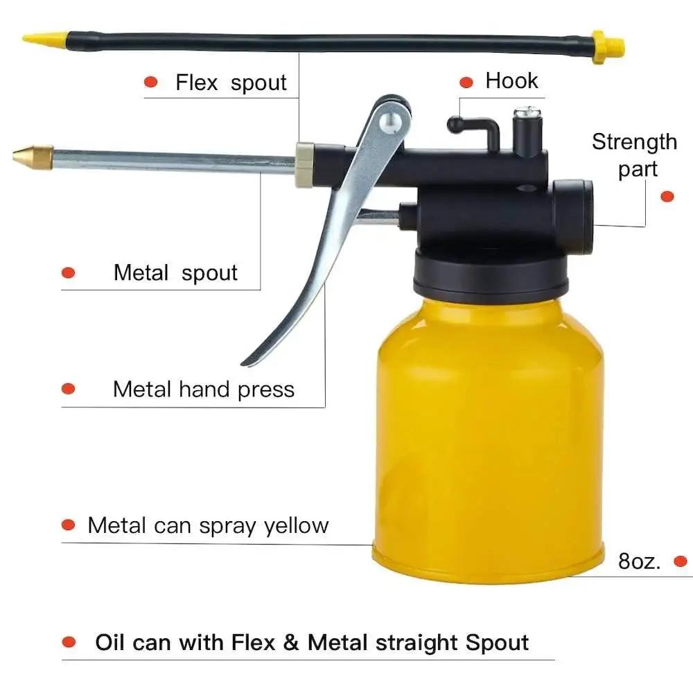 Professional 8 Oz Hand Pump Oil Can With Metal Construction And Long Flexible Spout For Precise Lubrication in workshop