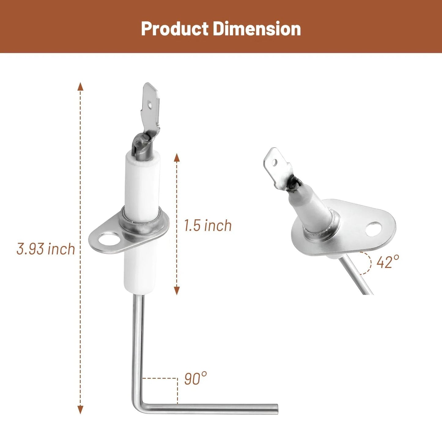 2 Pack Flame Sensor Replacement For Furnaces Compatible With 62-23543-02 03 04, Fits Rheem And Ruud Gas Furnaces, dimensions shown