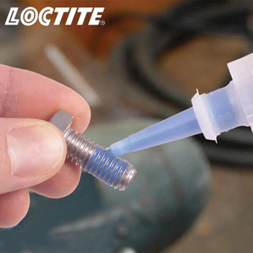Applying Loctite 495 Ethyl-Based General Purpose Adhesive to a metal bolt, showcasing clear fast dry instant glue for everyday repairs.