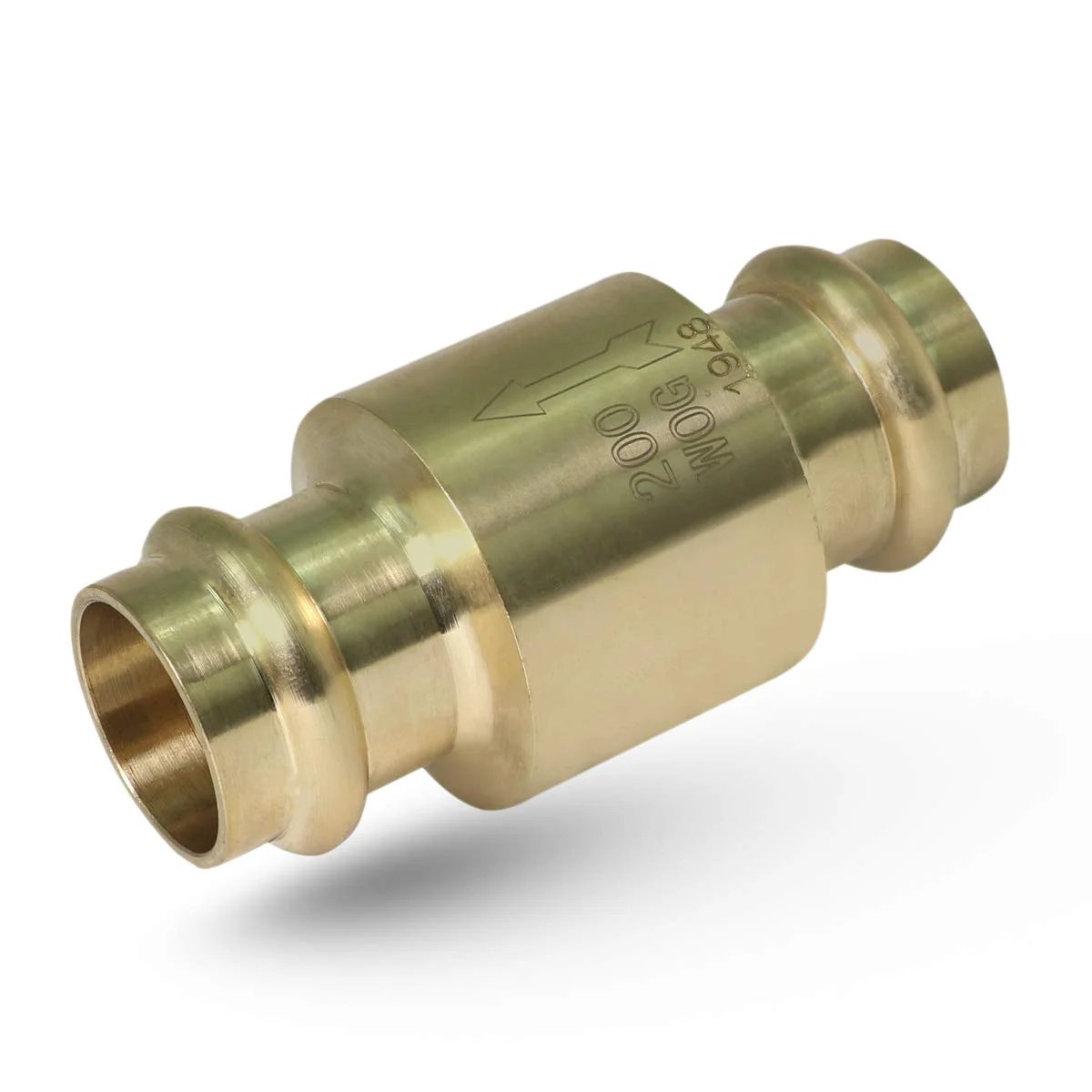Inline Spring Loaded Check Valve For Backflow Prevention In Lead Free Cast Brass With Three Quarter Inch Press Connections, NSF ANSI 61 And 372 Certified, CSA Approved, 200 PSI CWP