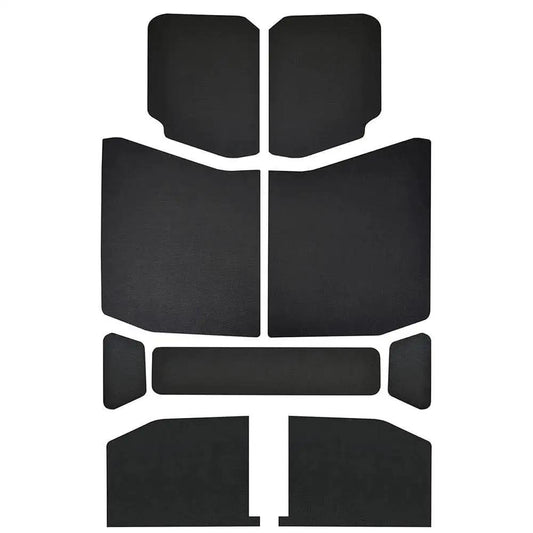 Boom Mat Black Sound Deadening Headliner For Jeep Wrangler JL 2018 Up Custom Fit in flat layout, pre-shaped panels.