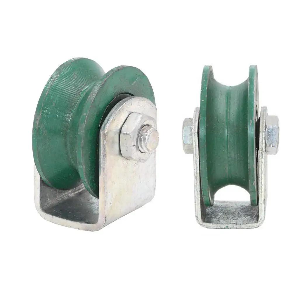 Two U Groove Castor Wheels Set For Heavy Duty Tracks And Sliding Doors Cast Iron Directional Sheave With Double Bearing