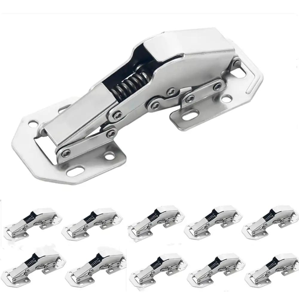 Hidden Soft Close Surface Mount 90 Degree Spring Hinges For Frameless Cabinets, 10 Pack, stainless steel, side view