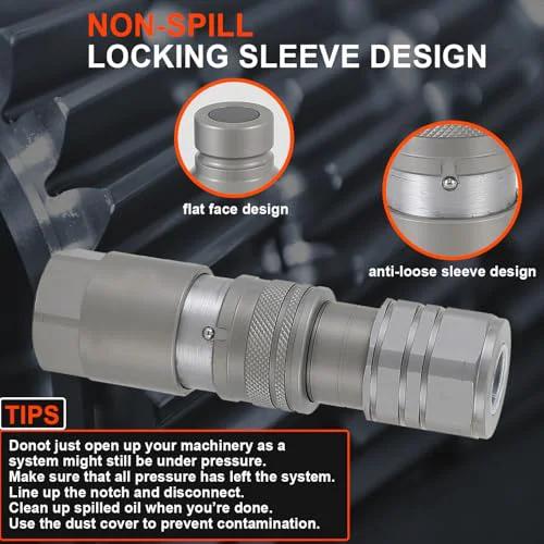 Heavy Duty Three Quarters Inch NPT Hydraulic Quick Connect Coupler Flat Face Fitting, focus on locking sleeve design, anti-loose feature, Elifecenter