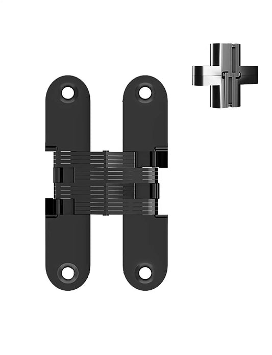 2 Pack Hidden Door Hinges Set 180 Degree Invisible Cross Hinges for Kitchen Cabinets Zinc Alloy Concealed Hinge Front View