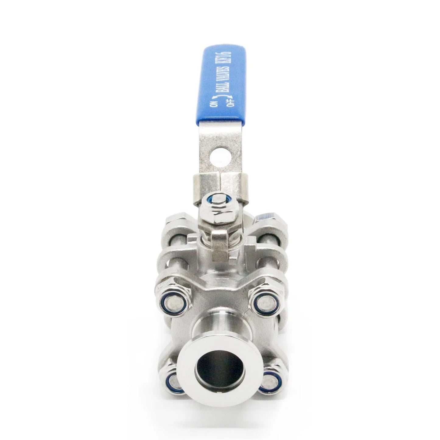 Front view of KF-16 Vacuum Ball Valve Clamp Valve In Stainless Steel 304 With Locking Device For Tri Clamp Systems From QiiMii