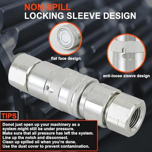 Universal Half Inch NPT Flat Face Hydraulic Quick Connect Couplers Fittings Dry Break for Bobcat Skid Steer ISO 16028 close-up