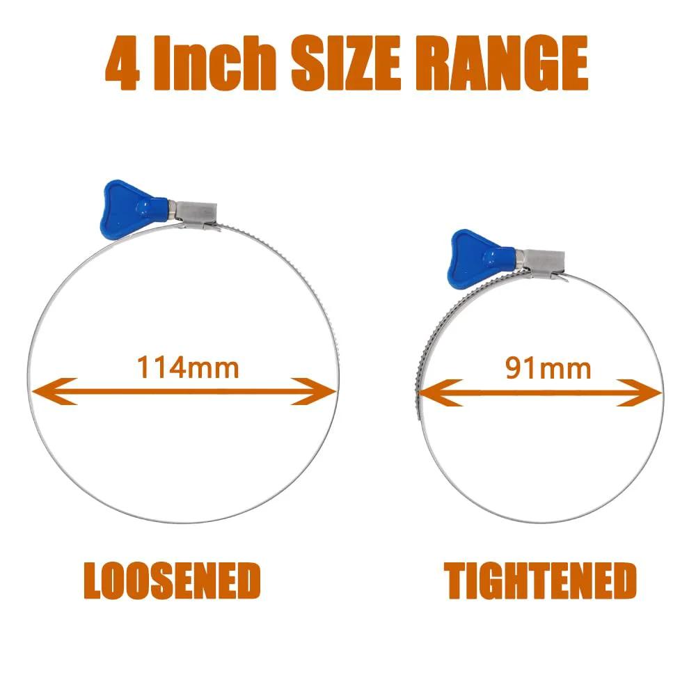 Beefy 2 Pack 4 Inch Key Type Worm Gear Hose Clamps 304 Stainless Steel Rust Resistant Adjustable 91 to 114 Mm Heavy Duty Clamps