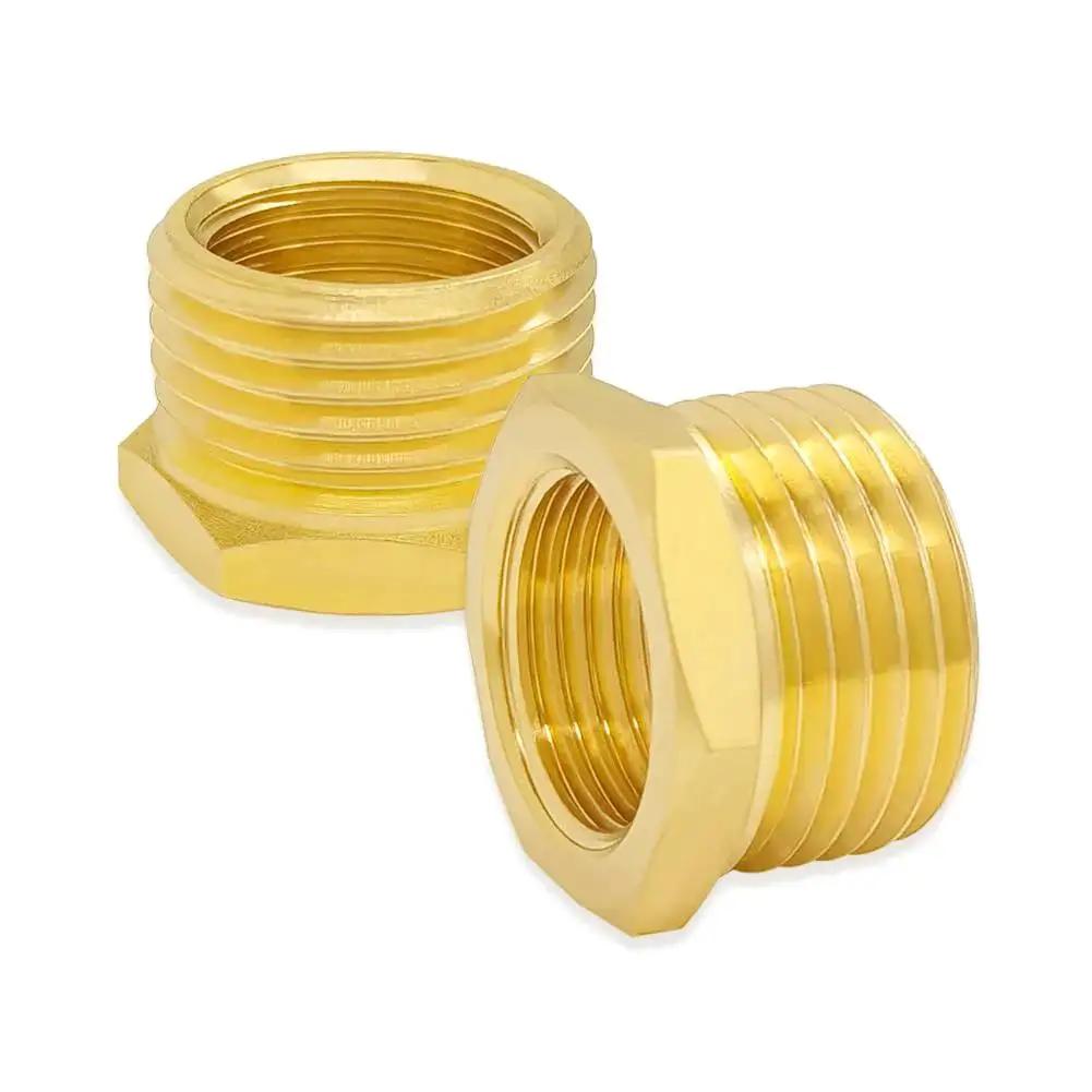 Two Pack Rugged Brass Garden Hose Fittings Reducer Adapters Half Inch NPT Female To Three Quarter Inch GHT Male For No Fuss Quick Hookup Between Different Thread Sizes Durable Corrosion Resistant Water Hose Connector For Irrigation And Home Use