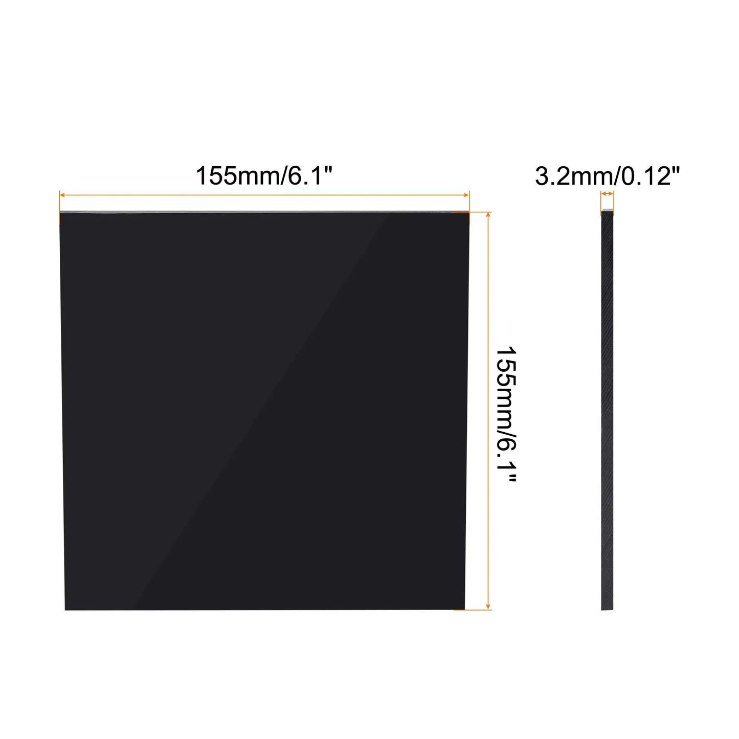 Ultra Tough UHMW Sheet Black For Bearings And Liners 6.1 X 6.1 X 0.12 Inch showing dimensions and thickness for precision use.